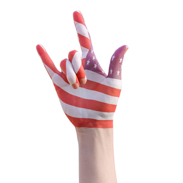 istock hand gesturing with american flag tattoo, communication and nation concept 1421990769
