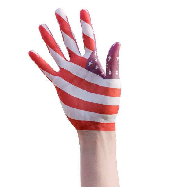 istock hand gesturing with american flag tattoo, communication and nation concept 1421992149