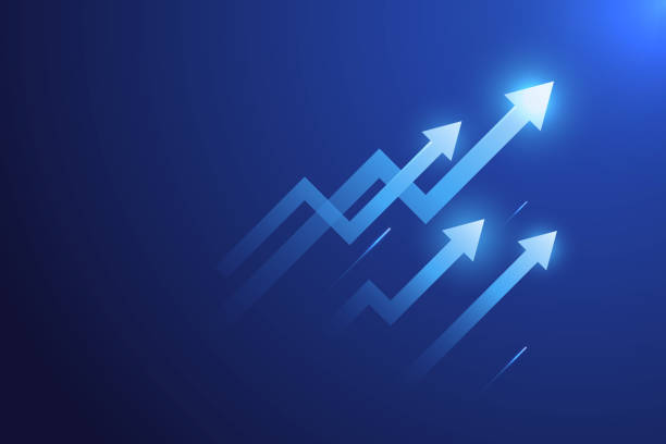 istock Arrow up movement. Analytics concept on dark background. Business investment growth concept 1421998662