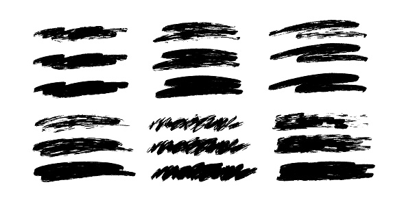 Artistic grungy creative brush stroke set. One color graphic resources