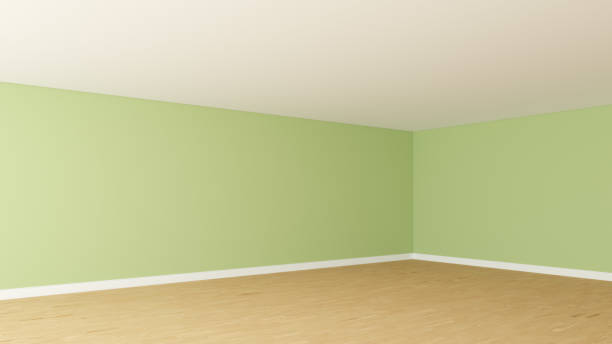istock Beautiful Corner of the Light Green Interior with White Ceiling, Light Parquet Floor 1421999395