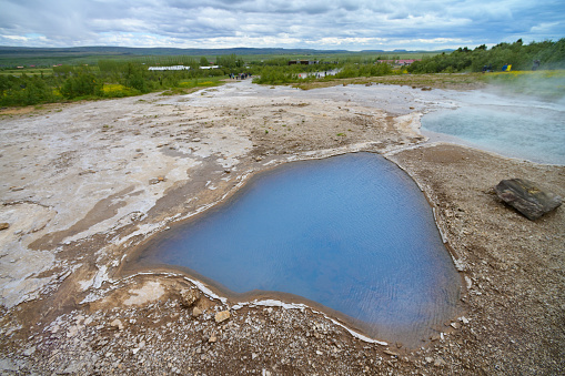 Strokkur Geyser area on the Golden Circle Route Iceland