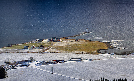 Høgsteinen Lighthouse on Godøy, Sunnmøre, Møre og Romsdal, Norway.