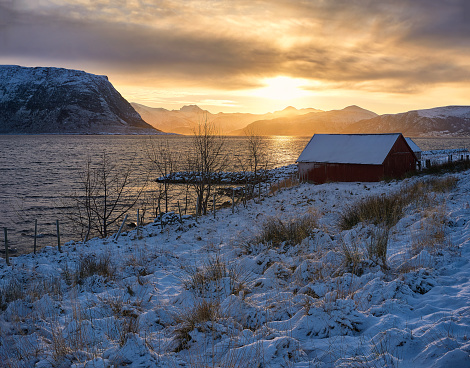 The island of Godøy in winter, Sunnmøre, Møre og Romsdal, Norway.