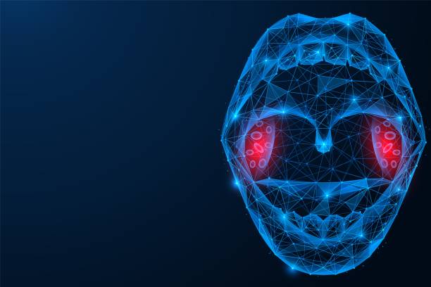 Open mouth, sore throat. Open mouth, sore throat. Polygonal design of interconnected lines and points. Blue background. tonsil stock illustrations
