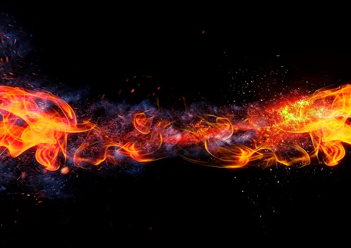 Exploding flames and black background