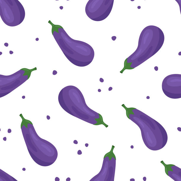 ナスとのシームレスなパターン。新鮮な野菜と健康食品のテーマの背景。ビーガンの壁紙。 - eggplant food purple backgrounds点のイラスト素材／クリップアート素材／マンガ素材／アイコン素材