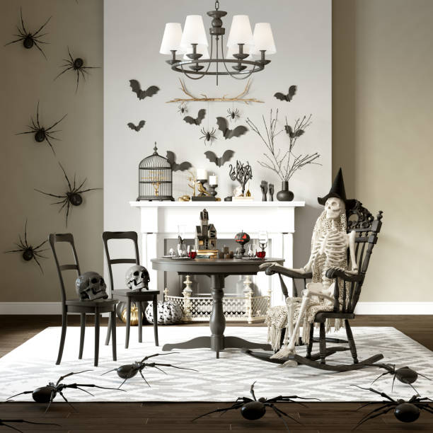 Modern Halloween living room interior. 3d rendering.