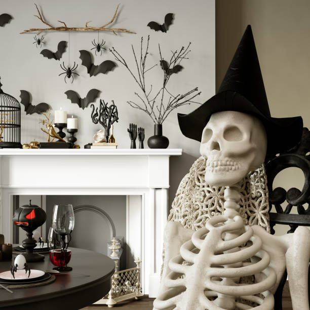 istock Modern Halloween living room interior. 3d rendering. 1422033185