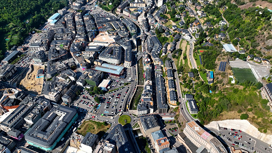 Andorra la Vella, City Center of the capital city of Andorra in between Pyrenees.