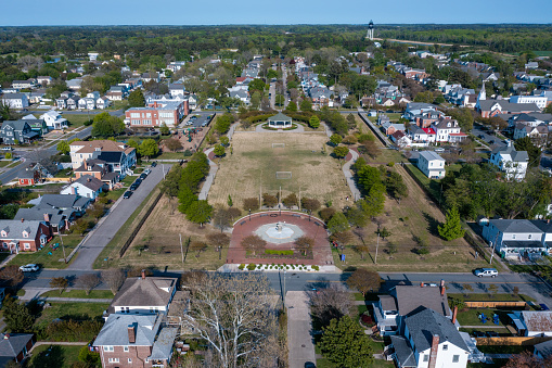 Aerial view of the Central Park in Historic Cape Charles Virginia