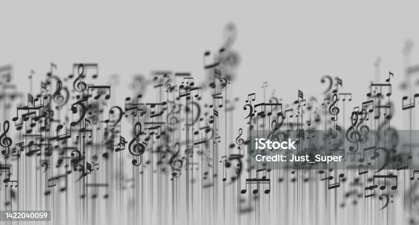 Music Background Design Musical Writing Notes Stock Photo - Download Image Now - Music, Musical Note, Orchestra