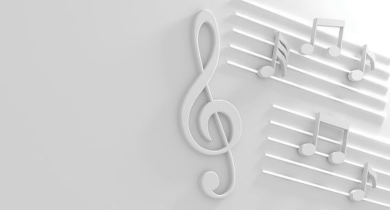 Music note clef with blue technology structure, 3d rendering. 3D illustration.