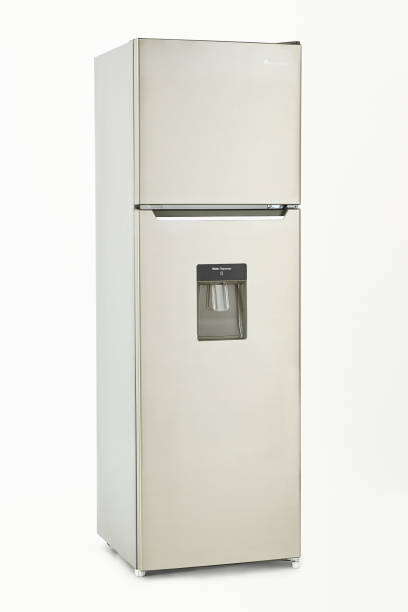 istock Front view of a silver refrigerator isolated on white background. 1422042073