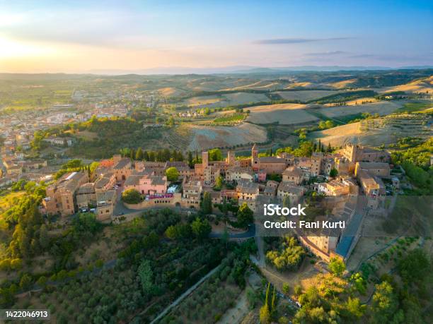 Certaldo Alto Italian Old Town In Tuscany From Drone Stock Photo - Download Image Now