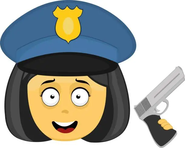 Vector illustration of vector emoticon girl police pistola