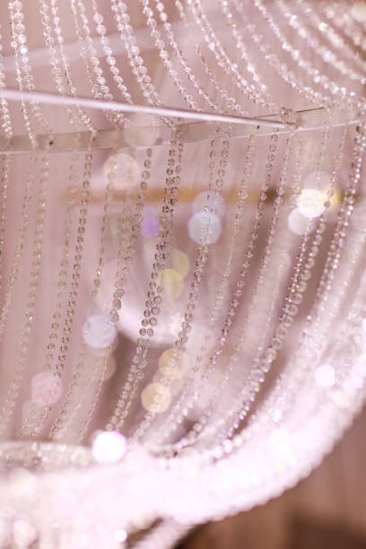 wedding decor beautiful crystal chandelier close up.