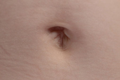 Human belly button macro close up view  on tummy background