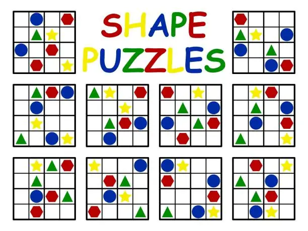 Vector illustration of Shape puzzles big set for beginners vector illustration