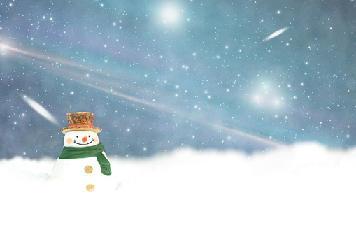 Christmas snowman in snow winter scenery. 3D illustration