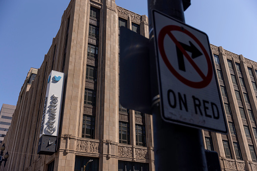 San Francisco, United States - September 8, 2022: Twitter headquarters, located at 1355 Market St, Suite 900 in San Francisco. The company is currently suing Elon Musk attempting to uphold his pledge to purchase the company. Trial is set to begin in October.