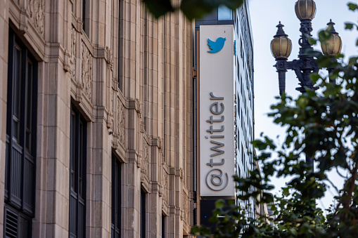 San Francisco, United States - September 8, 2022: Twitter headquarters, located at 1355 Market St, Suite 900 in San Francisco. The company is currently suing Elon Musk attempting to uphold his pledge to purchase the company. Trial is set to begin in October.