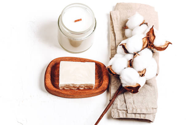 istock Organic natural soap bars with plants extracts, handmade soaps. sustainable zero waste lifestyle 1422075405