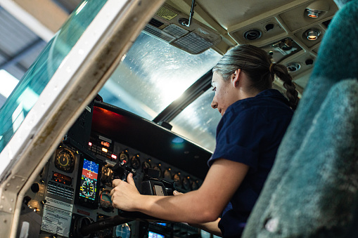 A day in the life of a female aircraft engineer.\nApprentice, aviation, strong, girl engineer, avionics, woman, girl tradie