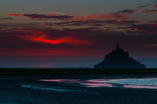 Sunset on one of France's most visited sites with Mont Saint Michel in the background