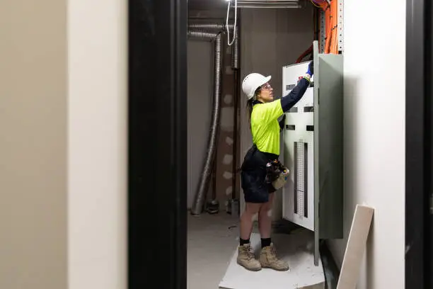 Photo of Real life female electrician at work