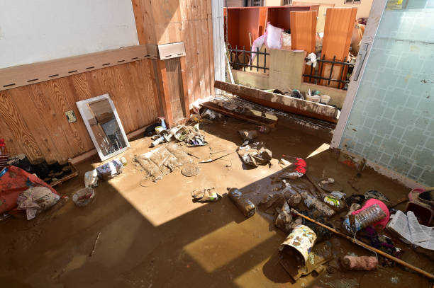 Apartment flooded by the typhoon Hinnamnor. stock photo