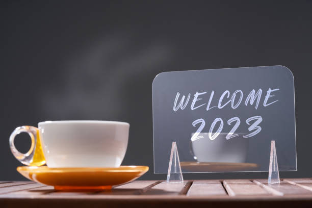 istock cup of coffee and transparent retail display with greeting 2023 1422103151