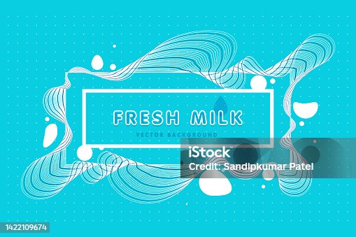 istock Modern poster fresh milk with splashes on a light blue background. 1422109674