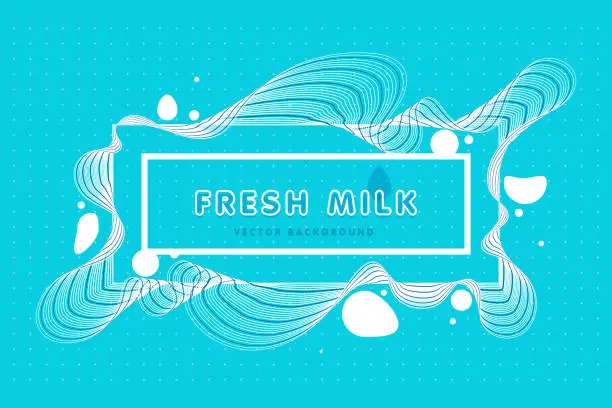 Vector illustration of Modern poster fresh milk with splashes on a light blue background.