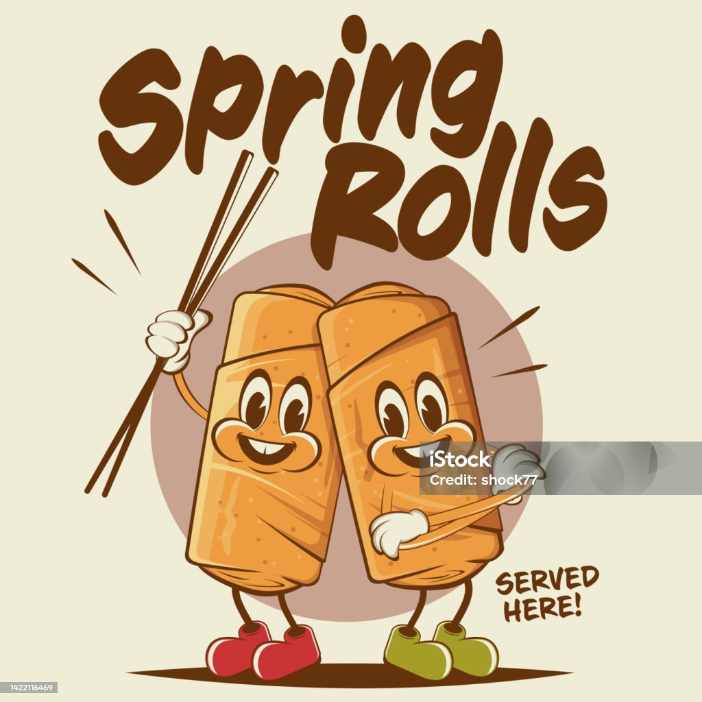 Funny Cartoon Illustration Of Happy Spring Rolls Stock Illustration -  Download Image Now - Spring Roll, Anthropomorphic Face, Anthropomorphic  Smiley Face - iStock