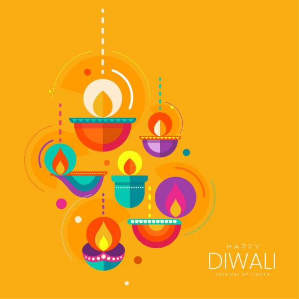 illustrations, cliparts, dessins animés et icônes de joyeux festival de diwali salutation contexte - diya