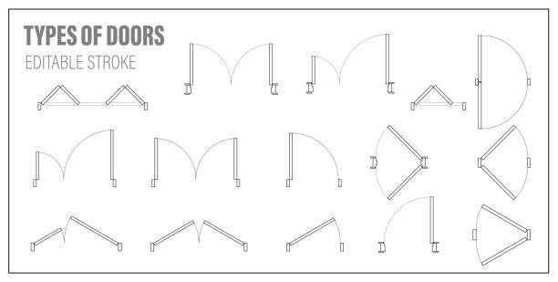 ilustrații de stoc cu set de uși pentru vedere de sus plan de podea. kit arhitectural de icoane pentru proiecte interioare. ușă pentru schema de apartamente. simbol de construcție, element de design grafic, plan, hartă. ilustrație vectorială - uşă