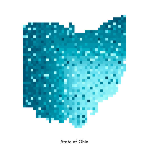 ilustrações de stock, clip art, desenhos animados e ícones de vector isolated geometric illustration with icy blue area of usa - state of ohio map. pixel art style for nft template. gradient texture - ohio map county cartography