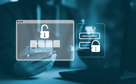 Hand and Smartphone with scan the protection system cyber security, Login,User, identification information security and encryption, secure access to user's personal information, secure Internet access