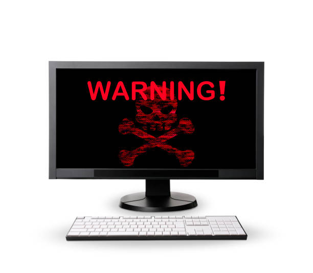 istock Warning sign on Desktop PC screen caused by cyber attack 1422124976