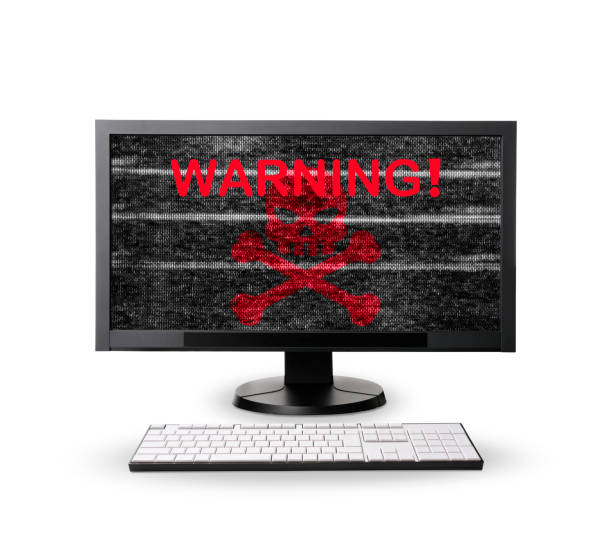 istock Warning sign on Desktop PC screen caused by cyber attack 1422124980