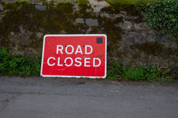 road closed sign stock photo