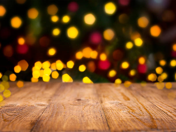 istock empty wooden surface against the background of defocused lights 1422133536