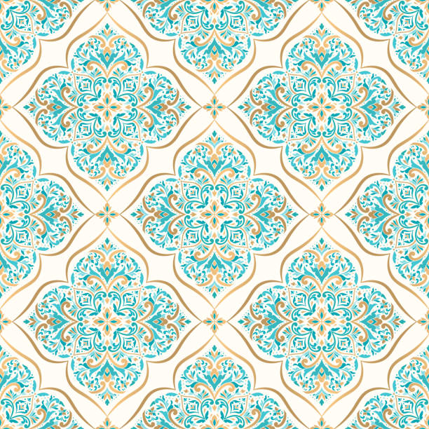 Gold and turquoise vector seamless pattern. Ornament, Traditional, Ethnic, Arabic, Turkish, Indian motifs. Great for fabric and textile, wallpaper, packaging design or any desired idea. Vector illustration persian culture stock illustrations