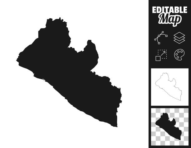 Liberia maps for design. Easily editable Map of Liberia for your own design. Three maps with editable stroke included in the bundle: - One black map on a white background. - One line map with only a thin black outline in a line art style (you can adjust the stroke weight as you want). - One map on a blank transparent background (for change background or texture). The layers are named to facilitate your customization. Vector Illustration (EPS file, well layered and grouped). Easy to edit, manipulate, resize or colorize. Vector and Jpeg file of different sizes. monrovia liberia stock illustrations