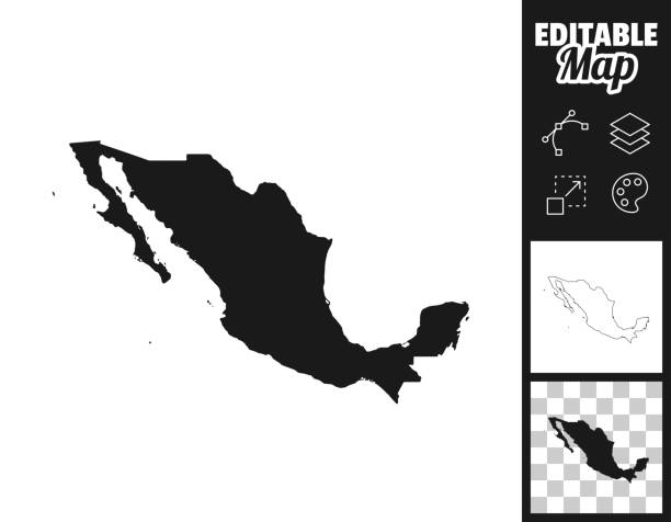 Map of Mexico for your own design. Three maps with editable stroke included in the bundle: - One black map on a white background. - One line map with only a thin black outline in a line art style (you can adjust the stroke weight as you want). - One map on a blank transparent background (for change background or texture). The layers are named to facilitate your customization. Vector Illustration (EPS file, well layered and grouped). Easy to edit, manipulate, resize or colorize. Vector and Jpeg file of different sizes.