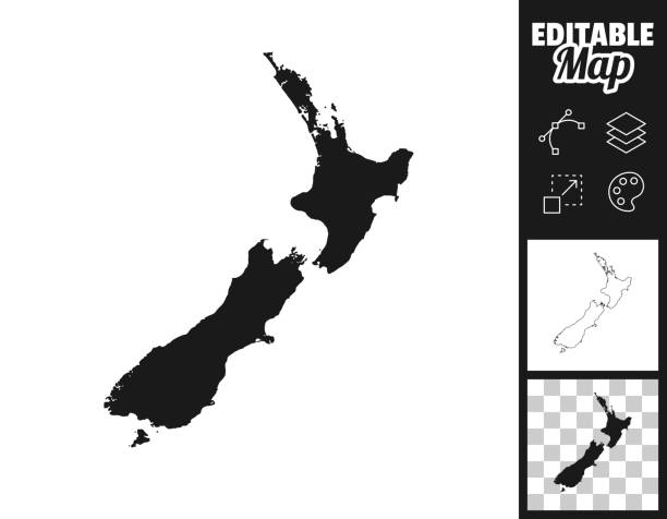 mapy nowej zelandii do projektowania. łatwy do edycji - new zealand map cartography vector stock illustrations