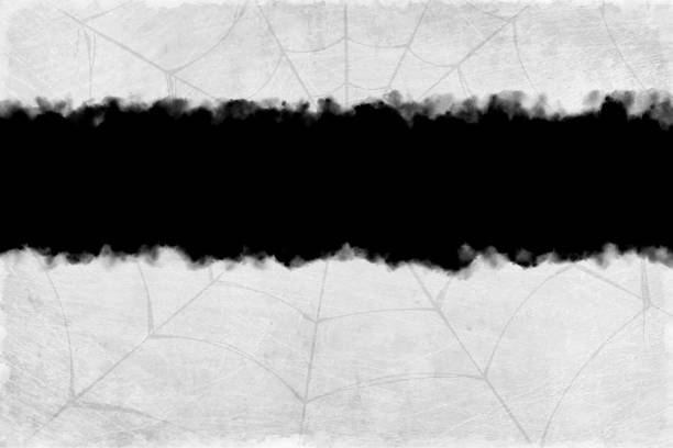 Foggy horror midnight view, of blank spooky light and dark grey scratched gradient color with spider web or cobweb in grunge background and a black smoky wiped out plain centre as a horrifying label Foggy horror midnight view, of blank spooky dark grey and black gradient color with spider web or cobweb in grunge backgrounds.  Apt for use as spooky backdrops, wallpapers, posters, banners, cards design and templates. There is no text, no people and copy space. wispy smoke on black stock illustrations