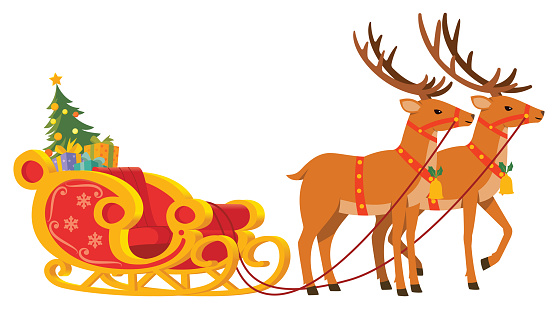 Vector Christmas sleigh of santa claus with gifts