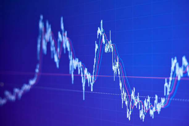istock Stock market chart on blue background 1422146313